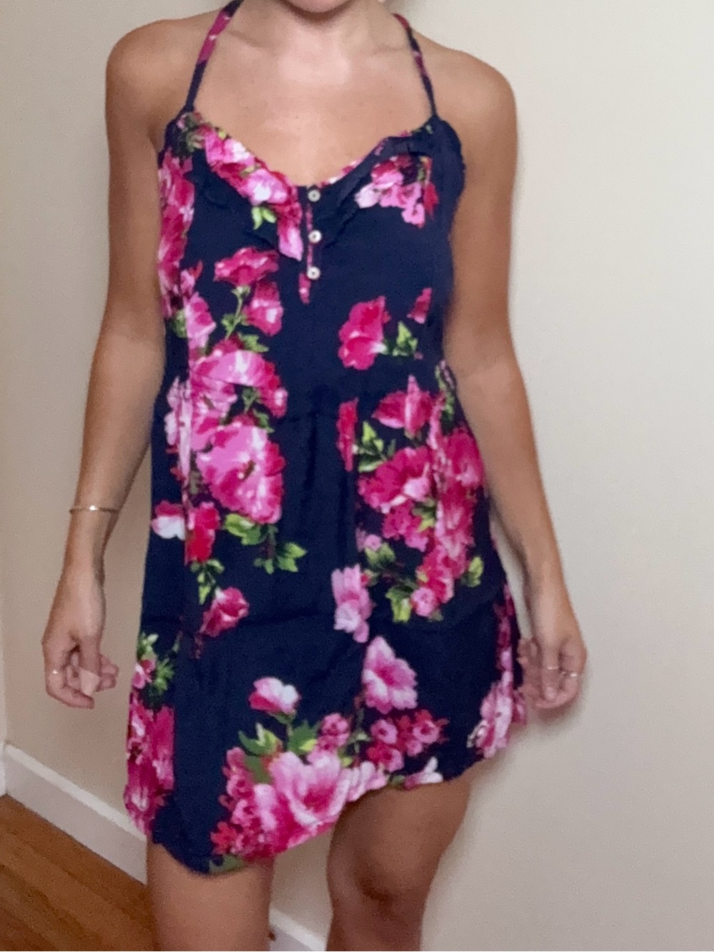 Hollister Navy Floral Mini Dress with Pink Flowers size small